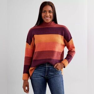 BKE Pink Orange and Purple Knit Mock Neck Sweater